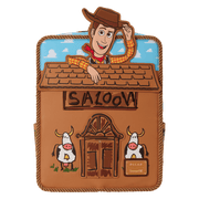 Straight-on front of Loungefly Toy Story Woody Saloon Mini Backpack with Woody tipping his hat