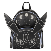 Front of Loungefly Umbreon light-up mini backpack showing illuminated outlines around the moon phases and character face