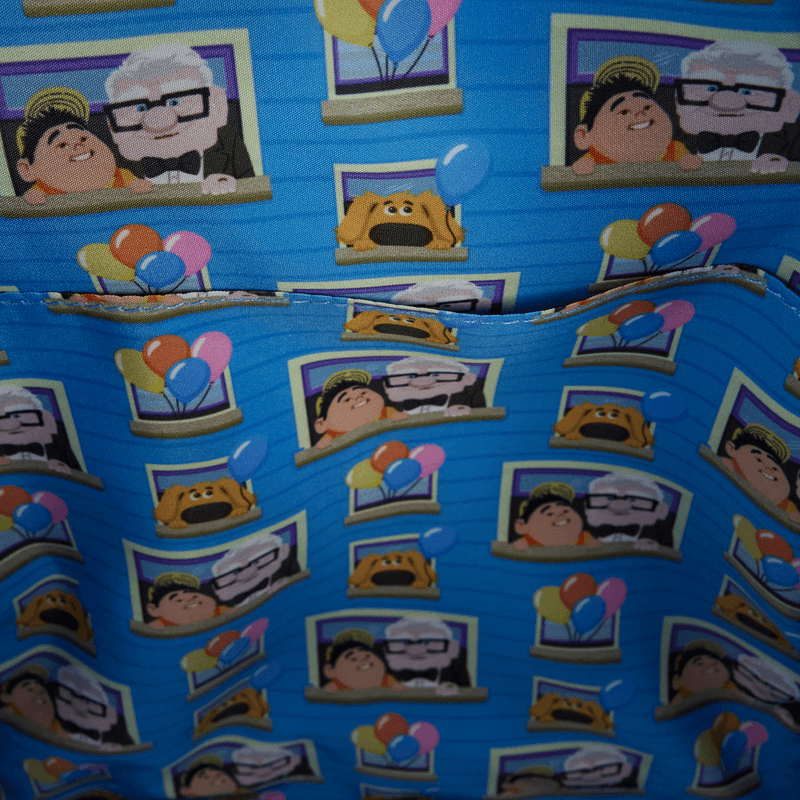 Interior lining of Loungefly Disney Pixar Up mini backpack with Carl Russell Dug and balloon print