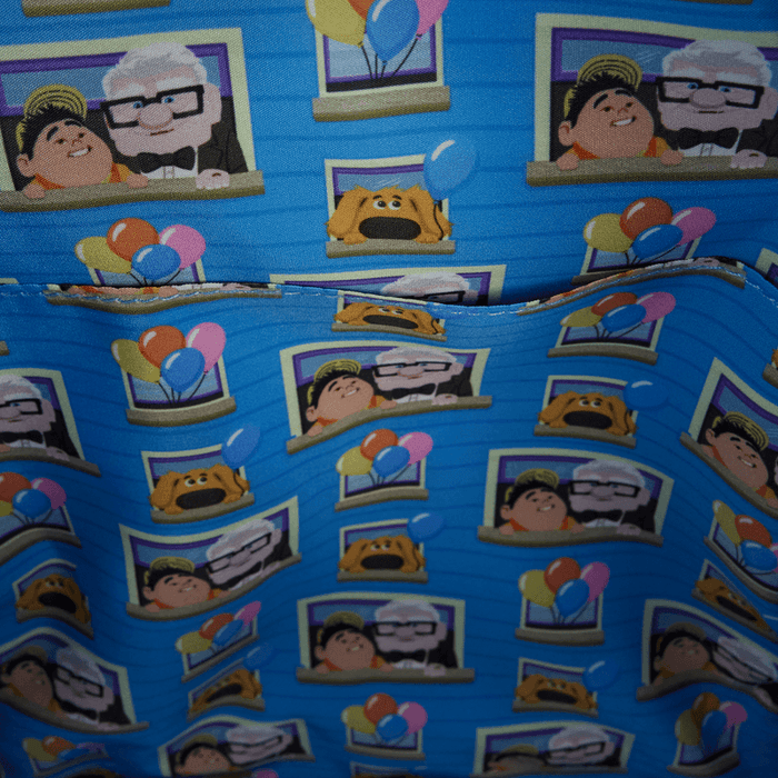 Interior lining of Loungefly Disney Pixar Up mini backpack with Carl Russell Dug and balloon print
