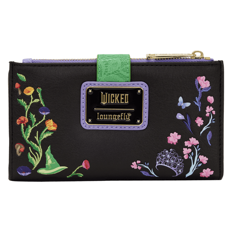 Loungefly Wicked wallet back view with logo plaque and floral design