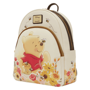 Loungefly Winnie the Pooh backpack angled view with floral print and bees