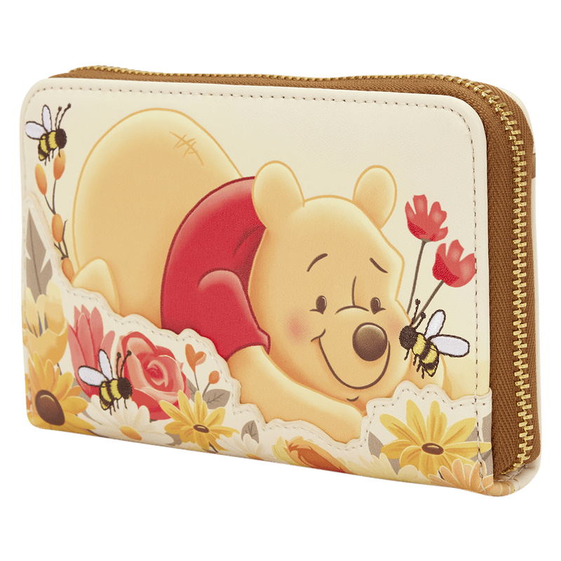 Loungefly Disney Winnie the Pooh wallet angled view with zip closure