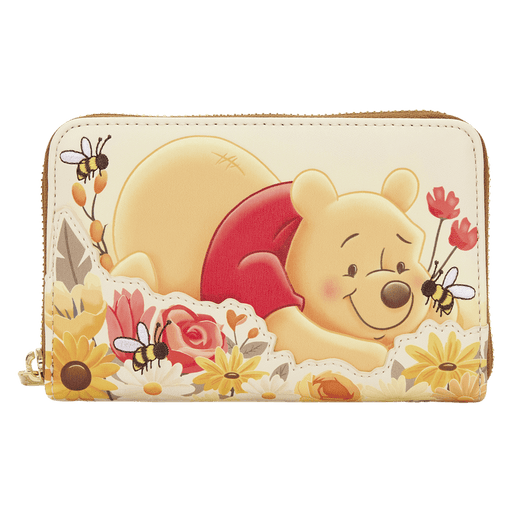 Loungefly Disney Winnie the Pooh wallet front view with honey pot and floral design