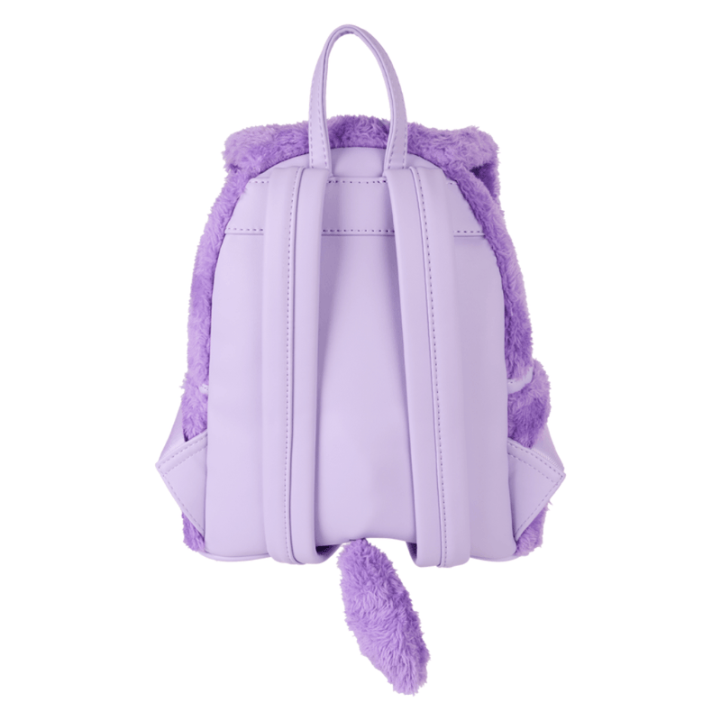 Back of Loungefly Yzma Cat Plush Mini Backpack with movable tail