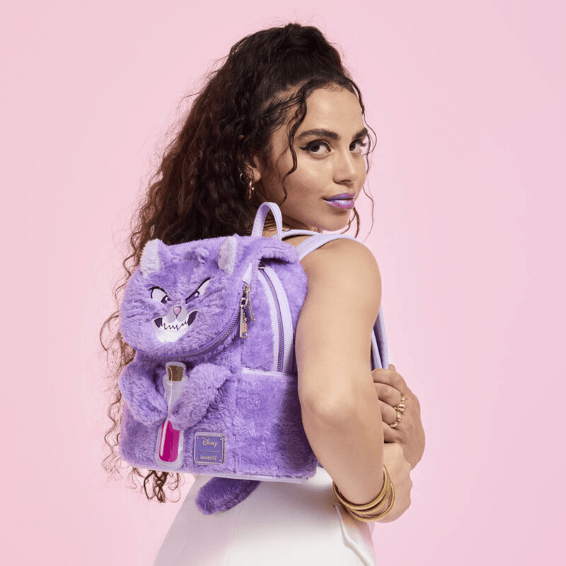 Loungefly Disney Yzma Cat Plush Mini Backpack being worn