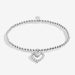Full view of Joma Jewellery A Little Love You Mummy Bracelet, silver-plated beaded stretch Bracelet with crystal heart halo charm.