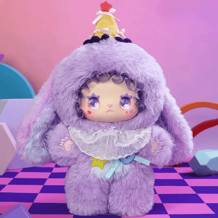 Pea Flower Soda hidden plush – lavender bunny suit with star‑trim accessories, Flavor Twist blind box.
