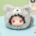 Gurumi Red Panda plush blind box figure – grey panda hood with curly black fringe, Rua Rua Zoo collection.
