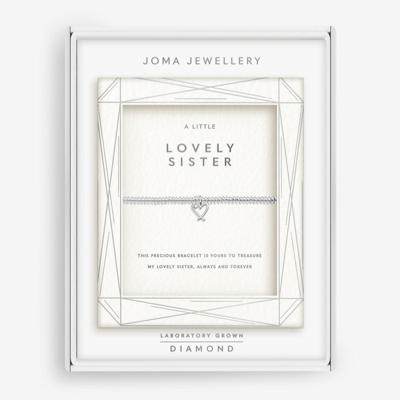 Joma Jewellery A Little Lovely Sister Bracelet with silver heart charm and lab-grown diamond