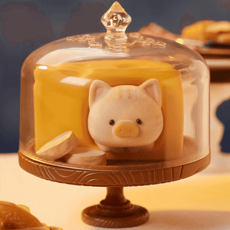 “Cheese Thief” kitten hiding in a cheese block under glass dome – LuLu the Piggy Pigchelin Restaurant Blind Box figure

