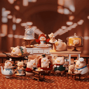 Group photo of all Pigchelin Restaurant Blind Box figures arranged like a gourmet banquet

