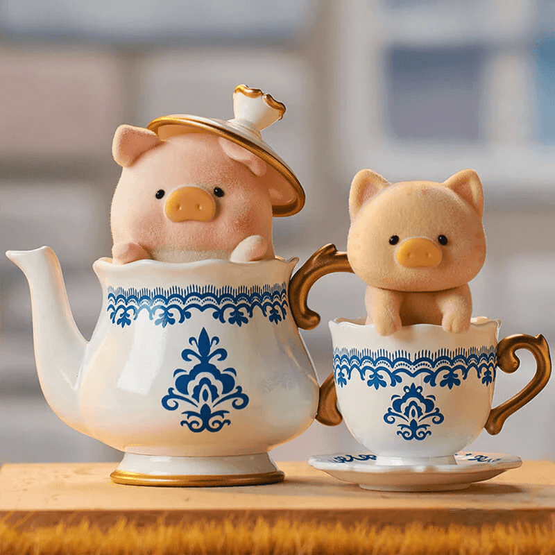 “Tea Time” LuLu the Piggy inside a teapot with kitten in teacup – Pigchelin Blind Box collectable
