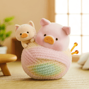 “Ball of Yarn” LuLu snug in pastel wool with kitten perched beside – Caturday Series Blind Box collectable
