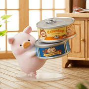 “Canned Food” LuLu balancing two cartoon tuna tins – Caturday Series Blind Box figure
