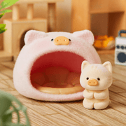 “Cattery” kitten with pig-snout cat cave bed – Caturday Blind Box mini figure
