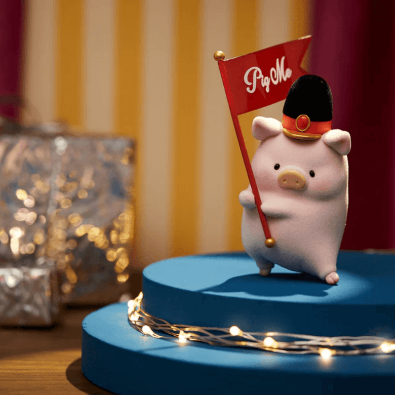 “Flagman” LuLu holding red “Pig Me” flag in marching-band hat – Celebration Series Blind Box figure

