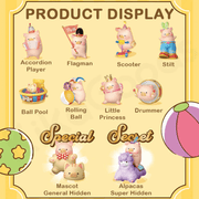Graphic board showing each Celebration Blind Box design plus hidden Mascot and Alpacas chase figures
