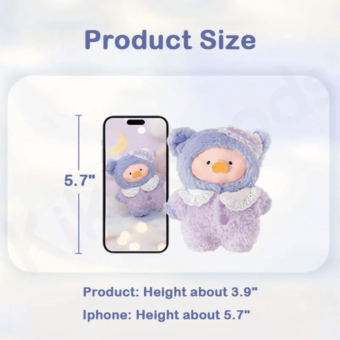 LuLu the Piggy Dreaming Wonderland keychain size guide showing approx 3.9 inch height