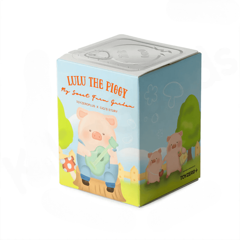 Front view of LuLu the Piggy My Sweet Farm Garden Blind Box with blue farmland artwork
