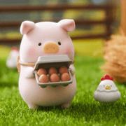 “Chicken Farmer” LuLu carrying a dozen eggs with chick in background – Farm Garden Blind Box
