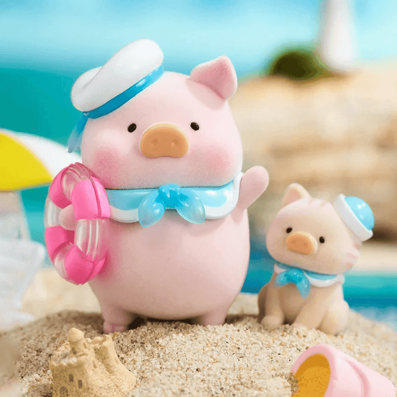 “Sailor” LuLu on beach with kitten first-mate and pink lifebuoy – Blind Box collectable

