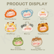 Line-up of all eight Lulu the Piggy plush pouch blind-box designs, including two hidden styles.
