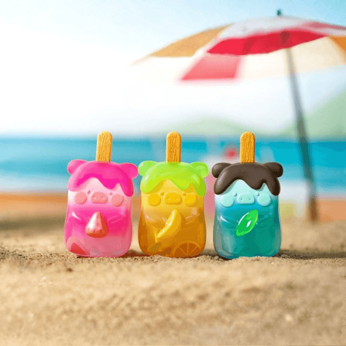 LuLu the Piggy Beach Party Blind Box Series hidden Ice Lolly figures in pink, yellow and blue popsicle designs