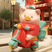 LuLu The Piggy Burger Express Movable Series Delivery Person LuLu figure riding a red delivery scooter