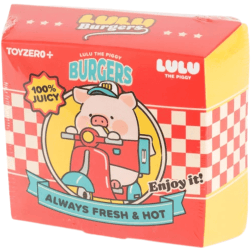 LuLu The Piggy Burger Express Movable Series retail packaging box by TOYZEROPLUS with delivery scooter artwork