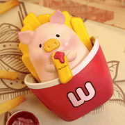 LuLu The Piggy Burger Express Movable Series Potato LuLu is the Most Fragrant figure sitting in a red fries carton