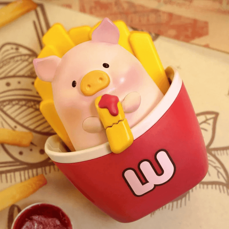 LuLu The Piggy Burger Express Movable Series Potato LuLu is the Most Fragrant figure sitting in a red fries carton