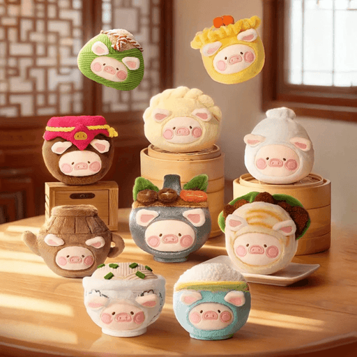LuLu the Piggy Dim Sum House plush keychain blind box full collection display
