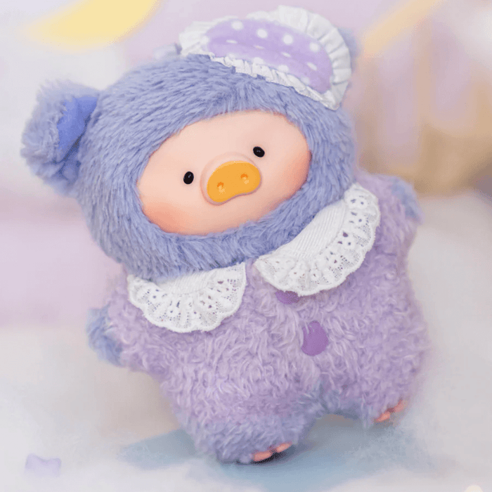 Lulu the Piggy Calm plush keychain in lavender sleep outfit with matching night cap