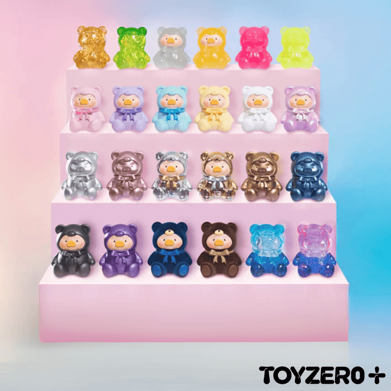 Lulu The Piggy Teddy Mini Series on tiered steps showing all variants