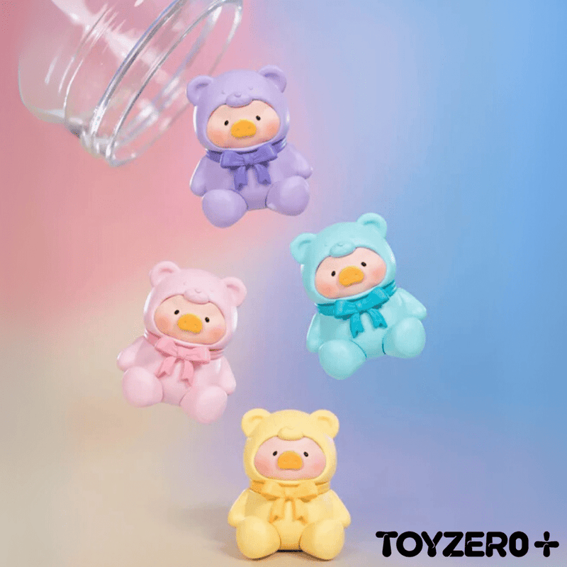 Pastel-themed Lulu The Piggy mini figurines in purple, pink, blue, and yellow