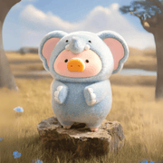 Lulu the Piggy Animal Party Elephant blind box figure on savannah stone, big pink ears and tiny trunk details.
