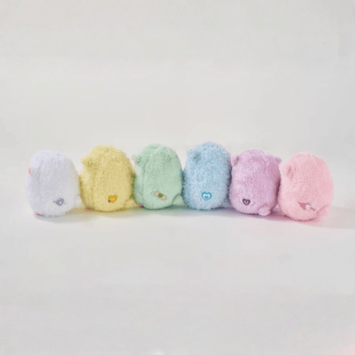 LuLu the Piggy Rainbow Sheep Plush Blind Box rear line-up of the sheep plush figures in white, yellow, green, blue, purple and pink