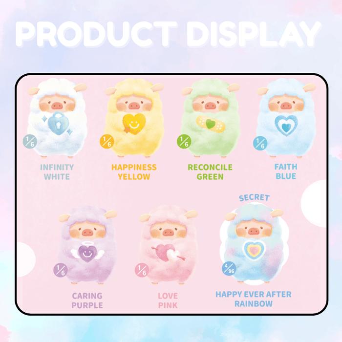 LuLu the Piggy Rainbow Sheep plush blind box collection with pastel sheep designs