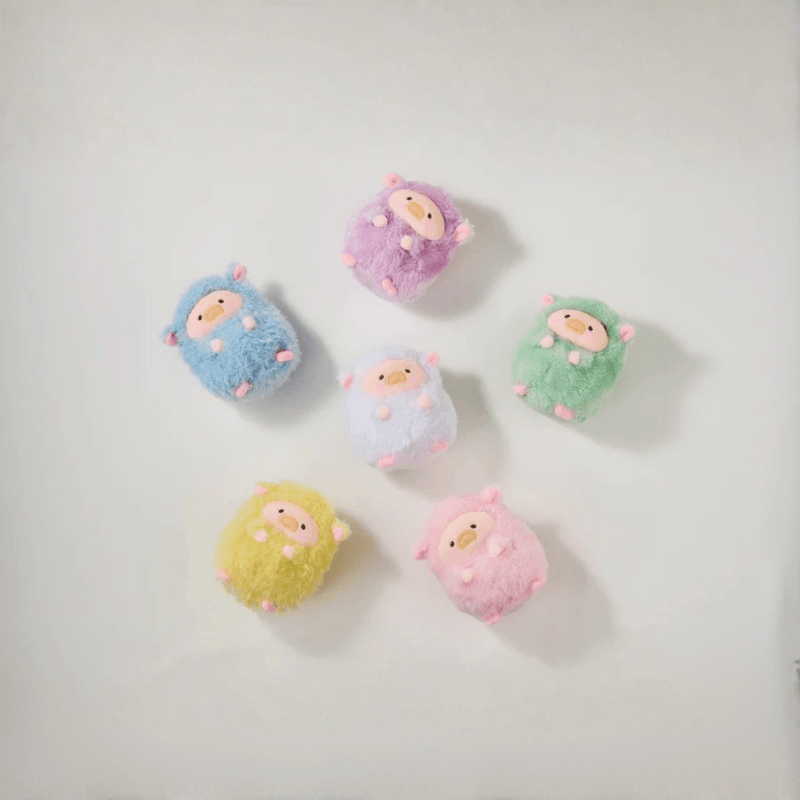 LuLu the Piggy Rainbow Sheep Plush Blind Box top-down display of six pastel sheep plush figures