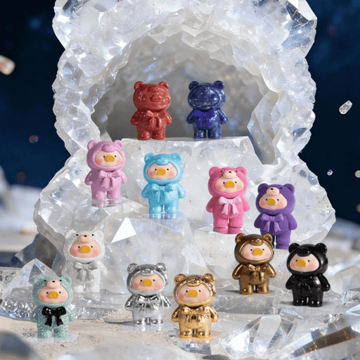 Lulu the Piggy Teddy Mini 2 Ore Collection mini figures displayed on crystal rocks