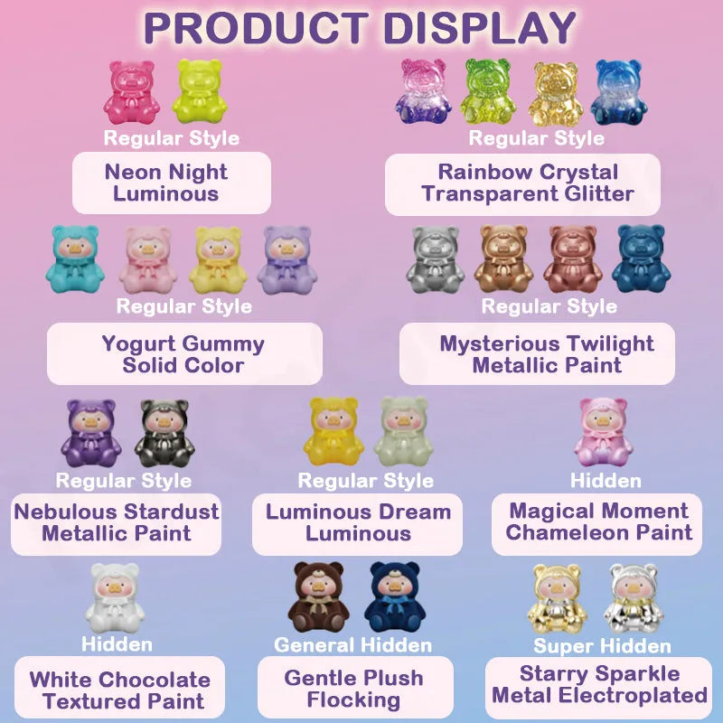 Lulu The Piggy Teddy Mini figurine collection featuring 20 designs in glitter, metallic, and luminous finishes

