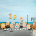 LuLu the Piggy's Travel Series Blind Box full collection display with travel-themed pig figures arranged together