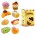Line-up of the 8 Malang Mozzi Bake Shop dessert mochi squishies shown with the blind box packaging