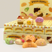 Malang Mozzi Bake Shop display tray of blind boxes with dessert mochi squishies in front