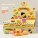 Malang Mozzi Bake Shop random box counter display with mochi squishies and 8 type sign
