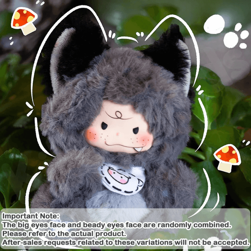 Big Bad Wolf plush pendant keyring in grey suit from the Matchy Lacy blind box collection.