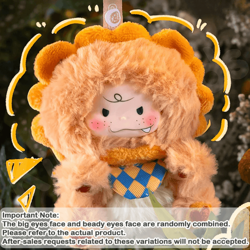 Lion Cub plush pendant keyring from the Matchy Lacy blind box series, close-up with fluffy mane.
