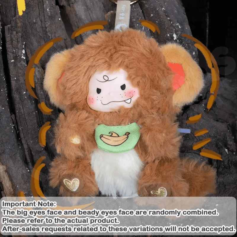 Little Monkey plush pendant keyring with banana bib from the Matchy Lacy blind box series.