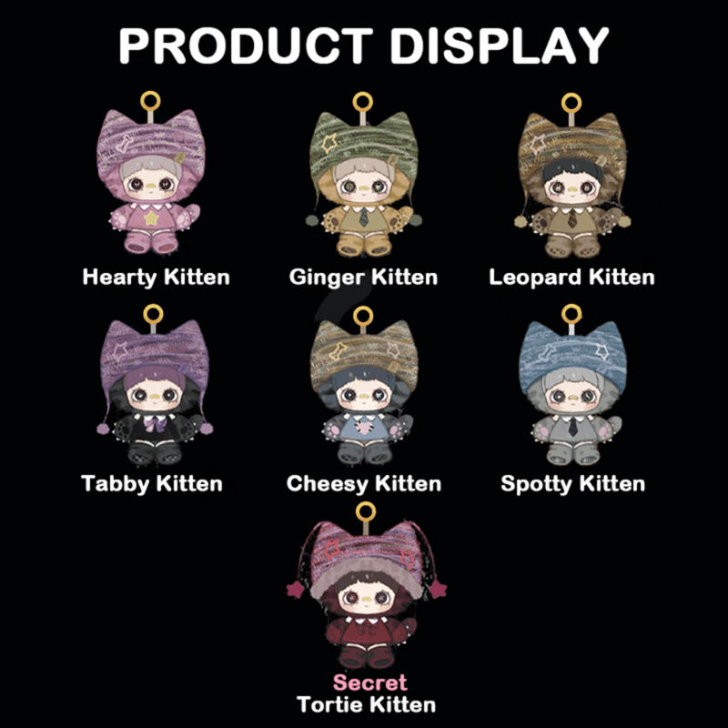 MayMei Kitten Academy Series character lineup with 6 regular designs and 1 secret style